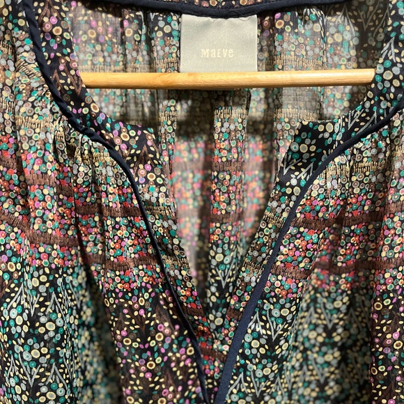Anthropologie Maeve Poppy Print Pull Over 3/4 Length Sleeves V-neck Blouse Sz XS - Picture 9 of 12